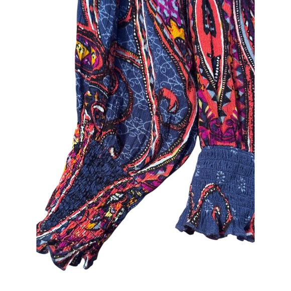 LASCANA Paisley Print Smocked Mock Neck Long Sleeve Blouse Women 12 - Picture 4 of 10